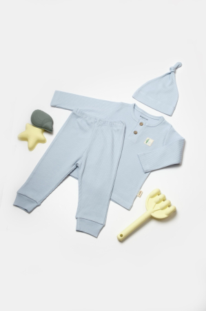 Haine copii - Set 3 piese:bluza, pantaloni si caciulita Bamboo, bleu, BabyCosy, 50% bumbac+50%bambus