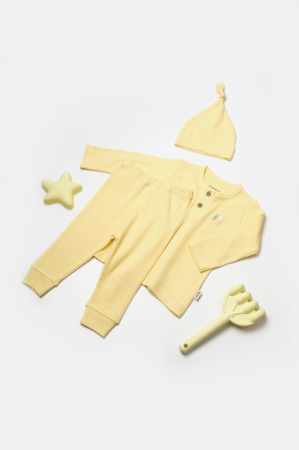 Haine copii - Set 3 piese:bluza, pantaloni si caciulita Bamboo, galben, BabyCosy, 50% bumbac+50%bambus