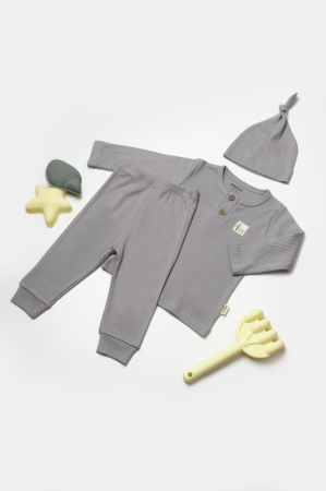 Haine copii - Set 3 piese:bluza, pantaloni si caciulita Bamboo, gri, BabyCosy, 50% bumbac+50%bambus