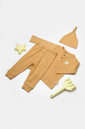 Haine copii - Set 3 piese:bluza, pantaloni si caciulita Bamboo, maro, BabyCosy, 50% bumbac+50%bambus