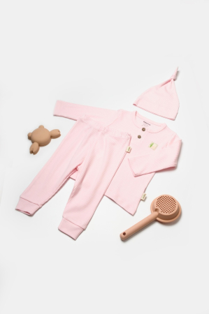 Haine copii - Set 3 piese:bluza, pantaloni si caciulita Bamboo, roz, BabyCosy, 50% bumbac+50%bambus