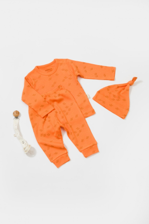 Haine copii - Set 3 piese:bluza, pantaloni si caciulita Printed, BabyCosy, 50% modal+50% bumbac, Apricot