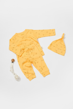 Haine copii - Set 3 piese:bluza, pantaloni si caciulita Printed, BabyCosy, 50% modal+50% bumbac, Lamaie