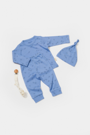 Haine copii - Set 3 piese:bluza, pantaloni si caciulita Printed, BabyCosy, 50% modal+50% bumbac, Lavanda
