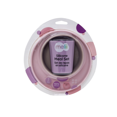 Accesorii hrănire bebeluși - SET 3 RECIPIENTE SILICON HRANA BEBE, MELII, PURPLEu0026PINKu0026GREY