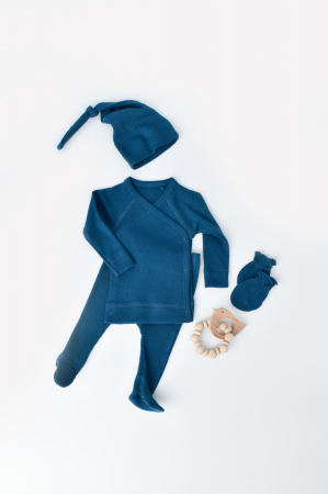 Seturi și compleuri copii - Set 4 piese: bluza, pantaloni, caciulita si manusi din bumbac organic si modal - Bleumarin, BabyCosy