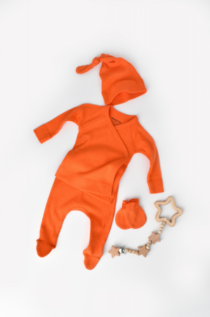 Seturi și compleuri copii - Set 4 piese: bluza, pantaloni, caciulita si manusi din bumbac organic si modal - Rodie, BabyCosy