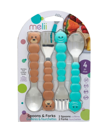 Accesorii hrănire bebeluși - SET 4 TACAMURI COLORATE, MELII, MODEL URSu0026RECHIN