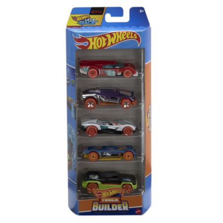 Masinute, Motociclete, Elicoptere, Avioane - SET 5 MASINI HOT WHEELS CU DESIGN TRACK BUILDER