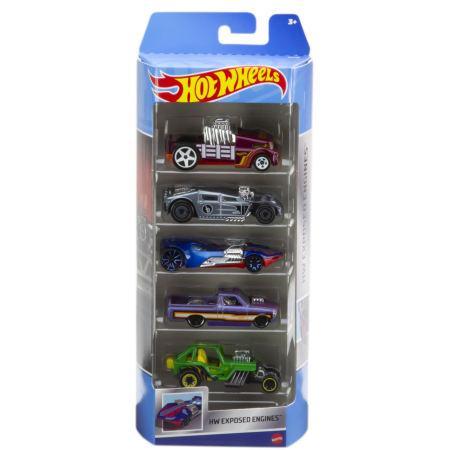 Masinute, Motociclete, Elicoptere, Avioane - SET 5 MASINI HOT WHEELS EXPOSED ENGINES