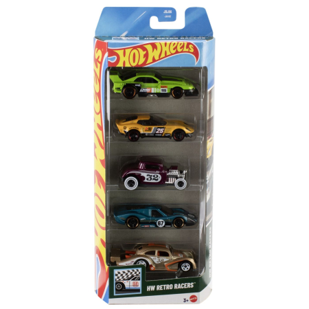 Masinute, Motociclete, Elicoptere, Avioane - SET 5 MASINI HOT WHEELS HW RETRO RACERS