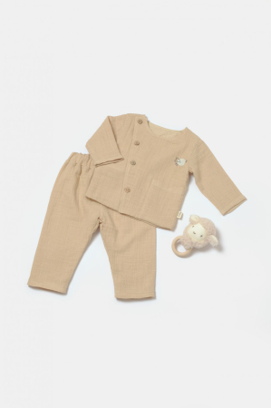 Haine copii - Set bluza cu nasturi si pantaloni , Winter muselin- Apricot, BabyCosy