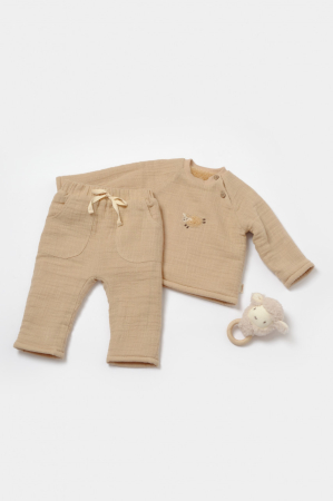 Haine copii - Set bluza dublata si pantaloni, Winter muselin - Apricot, BabyCosy