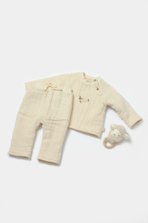 Haine copii - Set bluza dublata si pantaloni, Winter muselin - Stone, BabyCosy