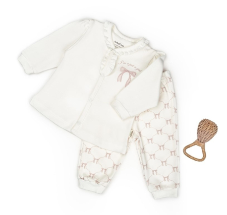 Haine copii - Set bluză și pantalon, Bow, BabyCosy, 100%bumbac organic, Powder