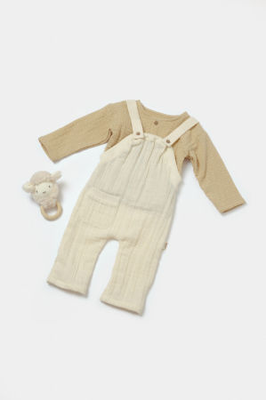 Body-uri și salopete bebeluși - Set bluza si salopeta, Winter muselin, 100% bumbac - Stone, BabyCosy