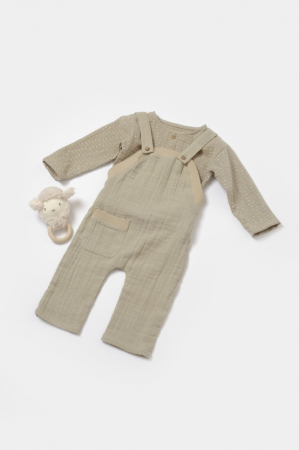 Body-uri și salopete bebeluși - Set bluza si salopeta, Winter muselin, 100% bumbac - Verde, BabyCosy