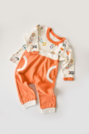 Seturi și compleuri copii - Set bluzita cu maneca lunga si pantaloni lungi, 100% bumbac organic, BabyCosy, Portocaliu
