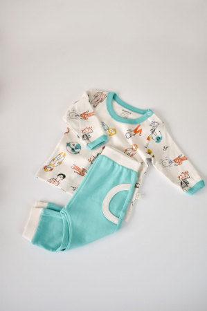 Seturi și compleuri copii - Set bluzita cu maneca lunga si pantaloni lungi, 100% bumbac organic, BabyCosy, Verde