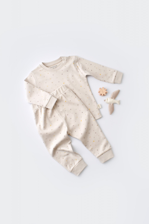Seturi și compleuri copii - Set bluzita cu maneca lunga si pantaloni lungi - bumbac organic 100% - Crem cu buline, BabyCosy