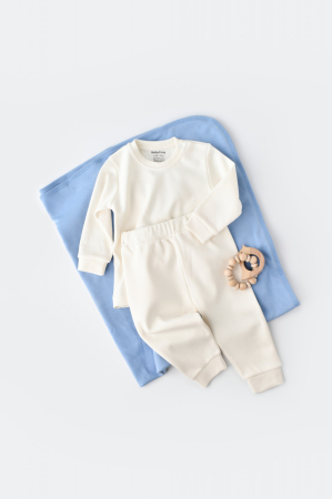 Seturi și compleuri copii - Set bluzita cu maneca lunga si pantaloni lungi - bumbac organic 100% - Ecru, BabyCosy