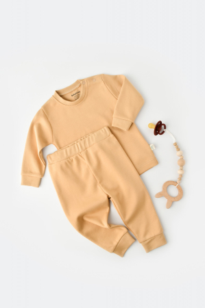 Seturi și compleuri copii - Set bluzita cu maneca lunga si pantaloni lungi - bumbac organic 100% - Mustar, BabyCosy