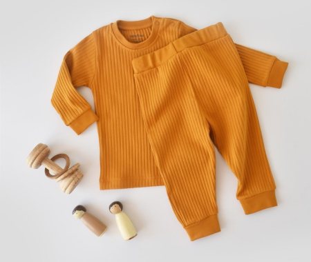 Seturi și compleuri copii - Set bluzita cu maneca lunga si pantaloni lungi din bumbac organic si 5% elastan - Sofran, BabyCosy