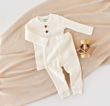 Seturi și compleuri copii - Set bluzita cu maneca lunga si pantaloni lungi din bumbac organic si modal - Ecru BabyCosy