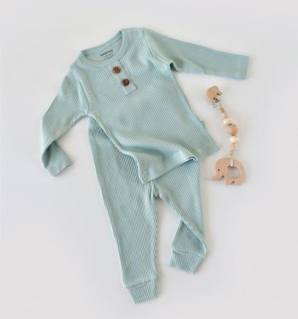 Seturi și compleuri copii - Set bluzita cu maneca lunga si pantaloni lungi din bumbac organic si modal - Mint BabyCosy
