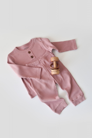 Seturi și compleuri copii - Set bluzita cu maneca lunga si pantaloni lungi din bumbac organic si modal - Roz BabyCosy