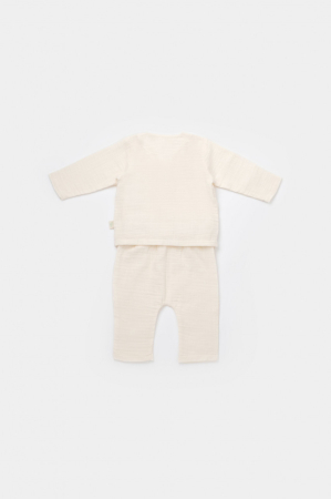 Seturi și compleuri copii - Set bluzita petrecuta si pantaloni lungi din muselina, BabyCosy, 100% bumbac organic, Ecru