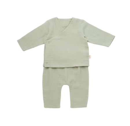 Seturi și compleuri copii - Set bluzita petrecuta si pantaloni lungi din muselina, BabyCosy, 100% bumbac organic, Verde