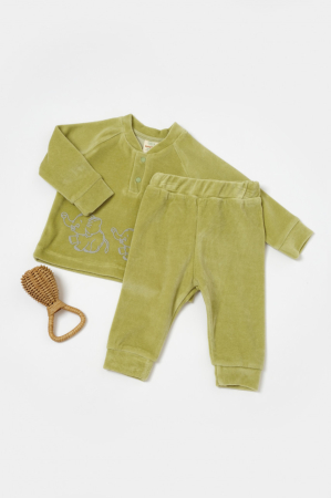 Haine copii - Set bluzita si pantaloni Elefant, 80%bumbac organic si 20% poliester - Verde, BabyCosy