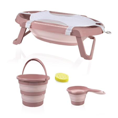 Baia bebelușului - Set cadita pliabila de baie Babyjem, 5 piese, somon