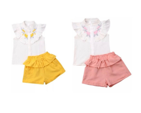 Seturi și compleuri copii - Set camasuta si pantaloni cu broderie Drool - Galben