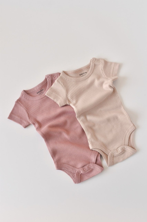 Body-uri și salopete bebeluși - Set de 2 body-uri cu maneca scurta din bumbac organic si modal - Roz/Blush BabyCosy