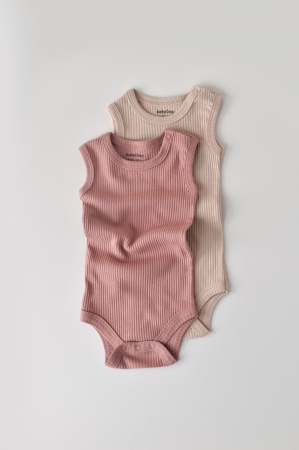 Body-uri și salopete bebeluși - Set de 2 body-uri fara maneci din bumbac organic si modal - Roz/Blush BabyCosy