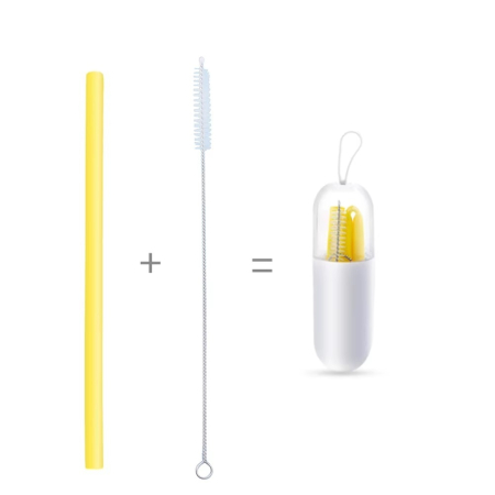 Accesorii hrănire bebeluși - Set de paie portabile reutilizabile din silicon - galben