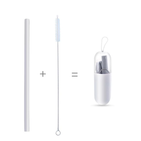 Accesorii hrănire bebeluși - Set de paie portabile reutilizabile din silicon - gri