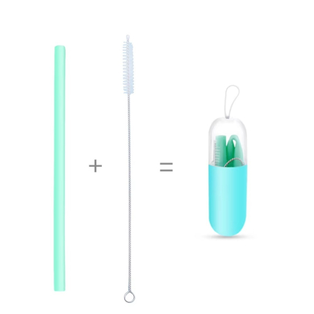 Accesorii hrănire bebeluși - Set de paie portabile reutilizabile din silicon - verde