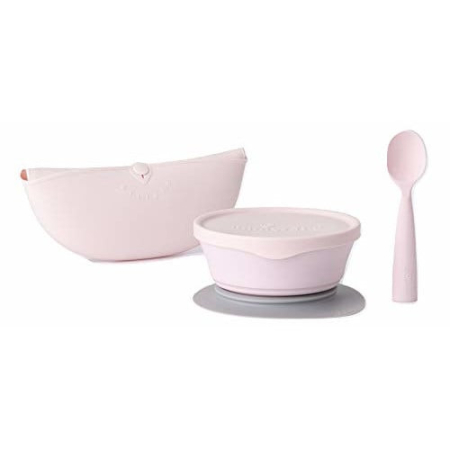 Accesorii hrănire bebeluși - Set diversificare hrana bebelusi Miniware First Bites Deluxe, 100% din materiale naturale biodegradabile, 4 piese, Cotton candy