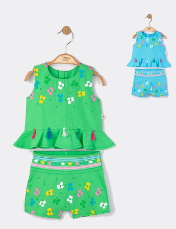 Seturi și compleuri copii - Set elegant bluzita de vara cu pantalonasi pentru fetite Ciucurasi, Tongs baby - Albastru