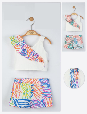 Seturi și compleuri copii - Set elegant bluzita de vara cu pantalonasi pentru fetite, Tongs baby - Albastru