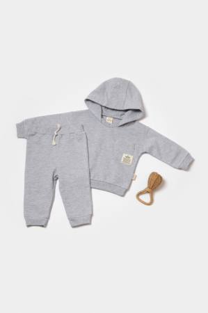 Seturi și compleuri copii - Set hanorac cu gluga si pantaloni, Two thread, 100%bumbac organic - Gri, BabyCosy
