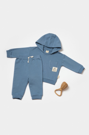 Seturi și compleuri copii - Set hanorac cu gluga si pantaloni, Two thread, 100%bumbac organic - Indigo, BabyCosy