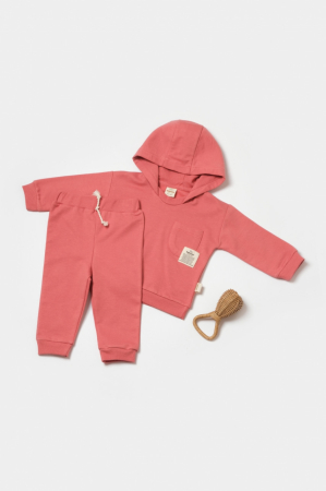 Seturi și compleuri copii - Set hanorac cu gluga si pantaloni, Two thread, 100%bumbac organic - Rose, BabyCosy