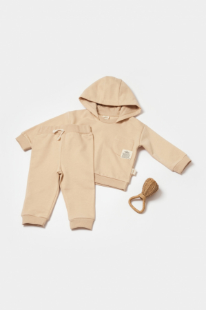 Seturi și compleuri copii - Set hanorac cu gluga si pantaloni, Two thread, 100%bumbac organic - Stone, BabyCosy