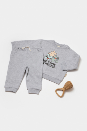 Seturi și compleuri copii - Set hanorac si pantaloni, Two thread, 100%bumbac organic - Gri, BabyCosy