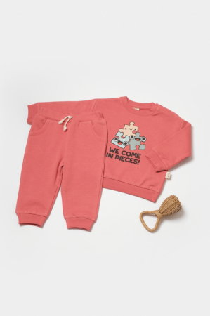 Haine copii - Set hanorac si pantaloni, Two thread, 100%bumbac organic - Rose, BabyCosy