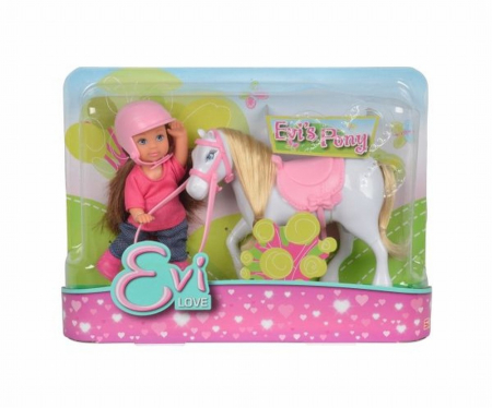 Papusi si accesorii - SET PAPUSICA EVI CU CALUT ALB